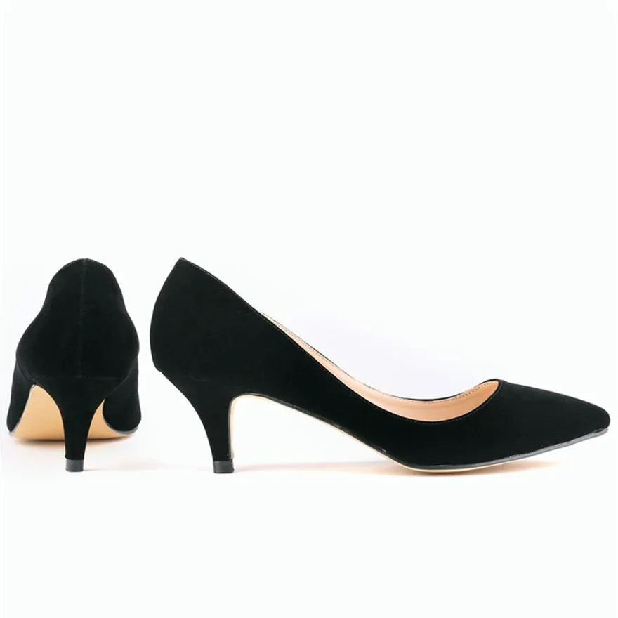 2023 New Autumn 6cm Women's High Heels Shoes Solid Flock Shallow Female Elegant OL Office Shoes Pointed Toe Fashion Women Pumps