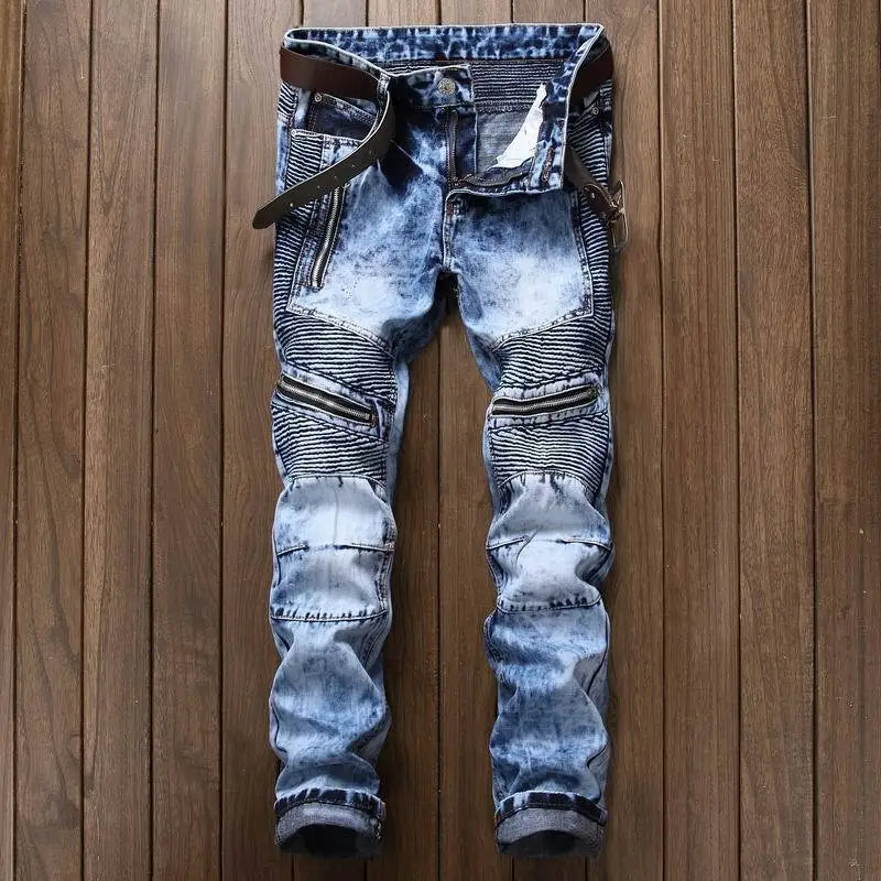 2022 New Men's Jeans European American Slim Zipper Leisure Cotton Straight-tube Men's Washed Trousers Hot Sale