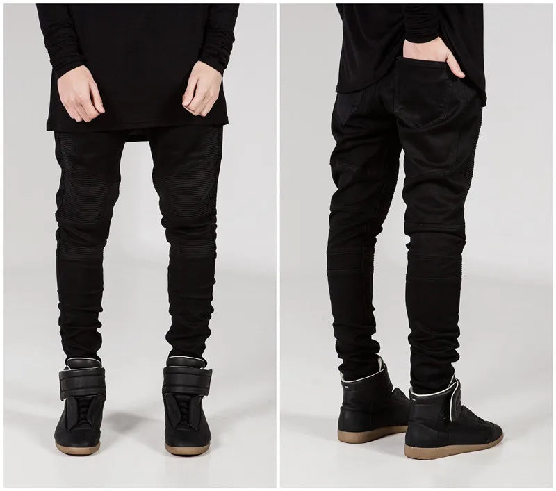 Streetwear Mens Ripped Biker Jeans homme Men's fashion Motorcycle Slim Fit Black White Blue Moto Denim Pants Joggers Skinny Men