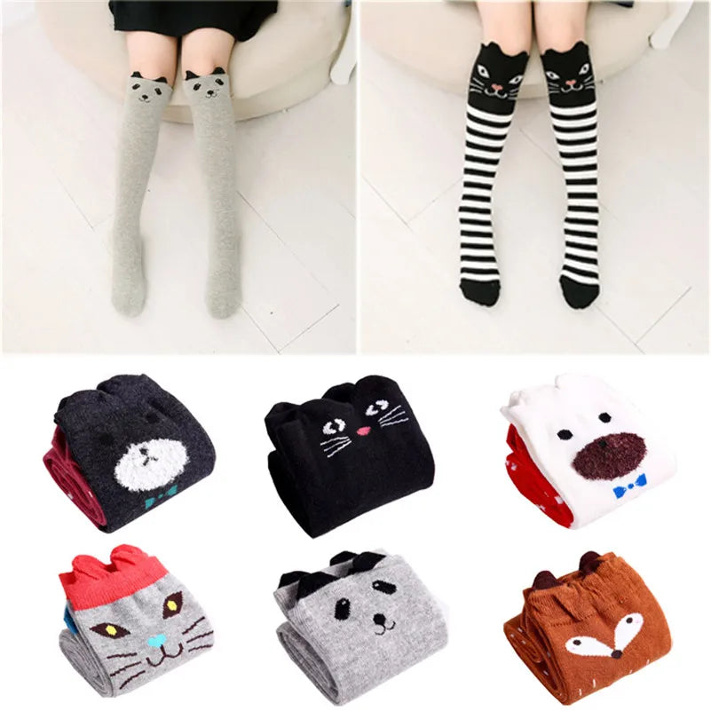 11 Styles Cute Cartoon Girls Sock Print Animal Cotton Baby Kid Knee High Long Children Fox Sock For Toddler Clothing Accessories