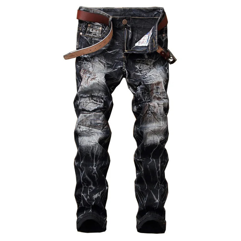 classic casual men's jeans Men Retro Hole Ripped Jeans Straight Slim Fit Cargo denim Trousers Fashion Biker Jeans Male 2 color