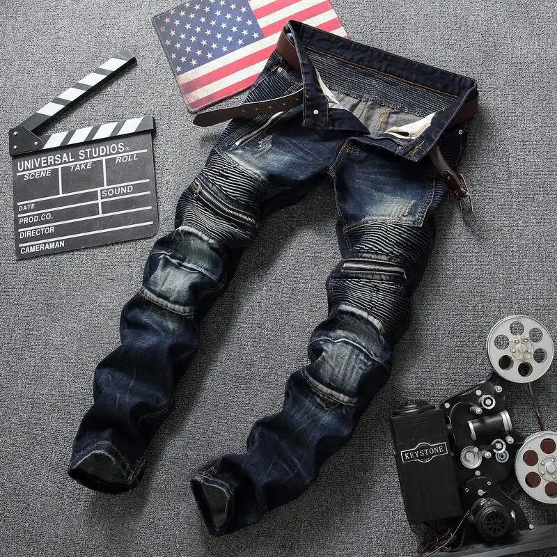 2022 New Men's Jeans European American Slim Zipper Leisure Cotton Straight-tube Men's Washed Trousers Hot Sale