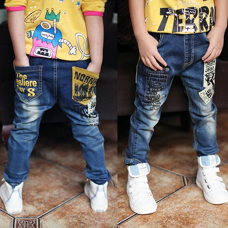 Newest Spring and Autumn Children's trousers,Kids baby Letter stitching Pants boy's Casual Jeans