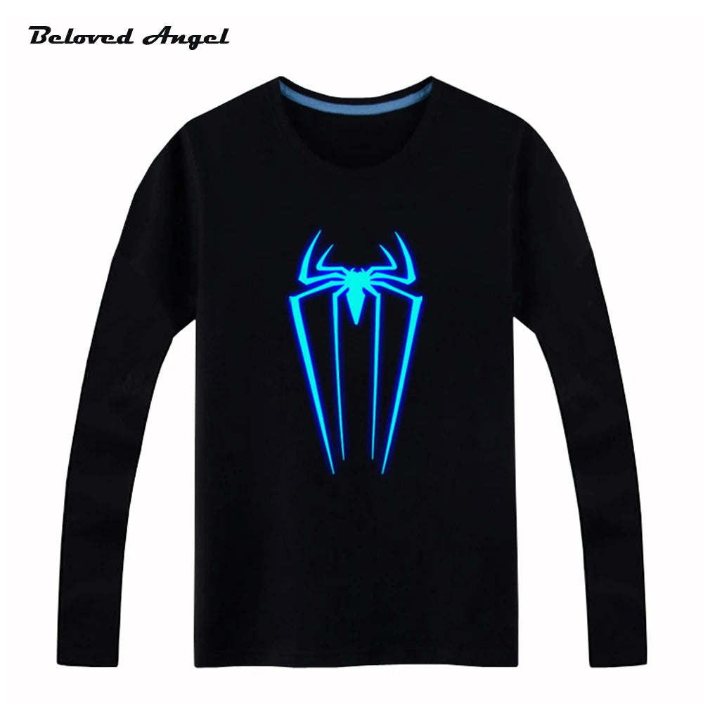 100cm-160cm Children boys girls luminous t shirt kids Long sleeves tops Hip Hop Neon Print Party Club Night light blu-ray