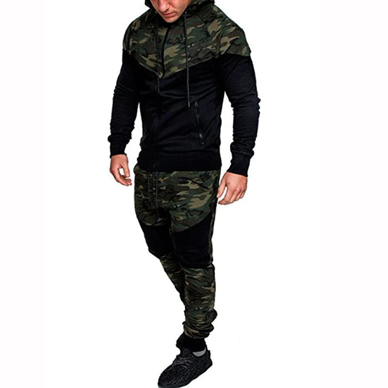 Autumn 2 Pieces Mens Set Casual Tracksuit Male Clothes Sportswear Track Suits Patchwork Men Hoodies Sweatshirts Pants Sets MY055