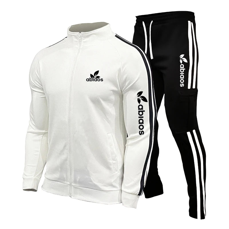 Spring Autumn Letters Printing Men's Side Stripe Zipper Sportswear+ Workwear Sports Pants Set Fashion Casual Jogging 2 Piece Set