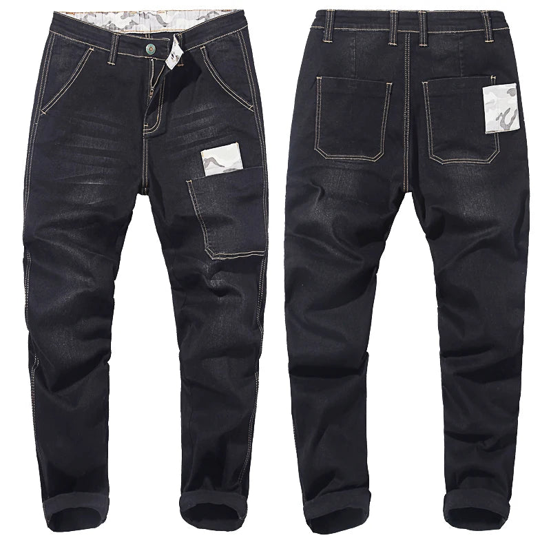 Autumn Men Camouflage splice Slim Stretch Jeans Classic Multi-pocket cotton male Casual denim Pants trousers Plus Size 44 46 48