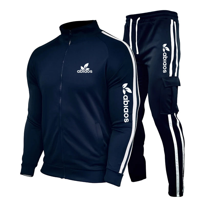 Spring Autumn Letters Printing Men's Side Stripe Zipper Sportswear+ Workwear Sports Pants Set Fashion Casual Jogging 2 Piece Set