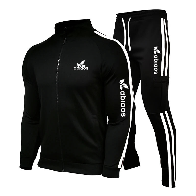 Spring Autumn Letters Printing Men's Side Stripe Zipper Sportswear+ Workwear Sports Pants Set Fashion Casual Jogging 2 Piece Set