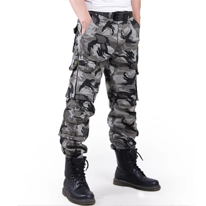 2022 Men's Cargo Pant Baggy Casual Men Tactical Pant Multi Pocket Military Overall Male Outdoors Long Trouser Army Camouflage