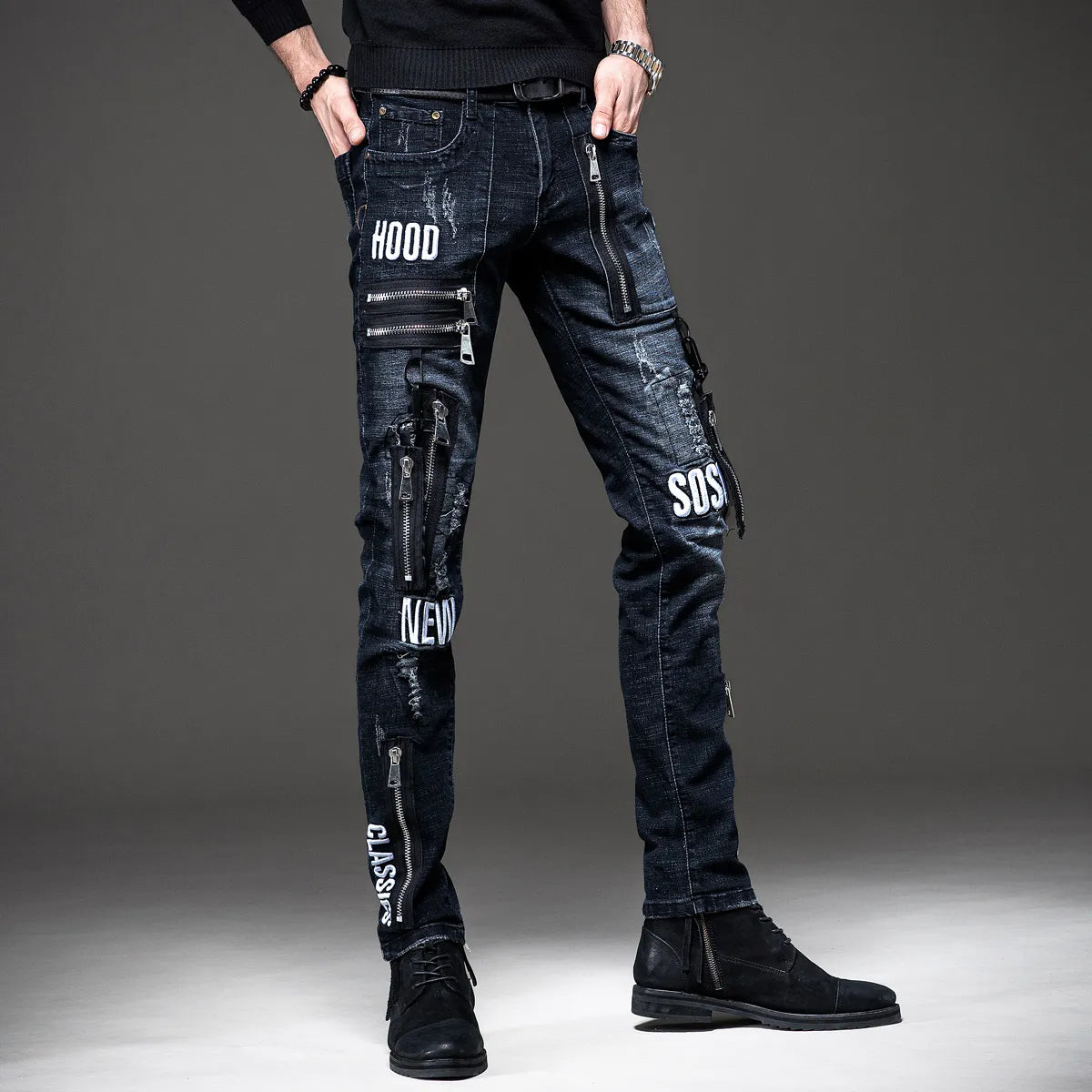 2021 Patch Jeans Men Skinny Casual Cotton Classic Ripped Denim For Men Straight Slim Fit Plus Size Rvaet Rap Harajuku Biker Jean