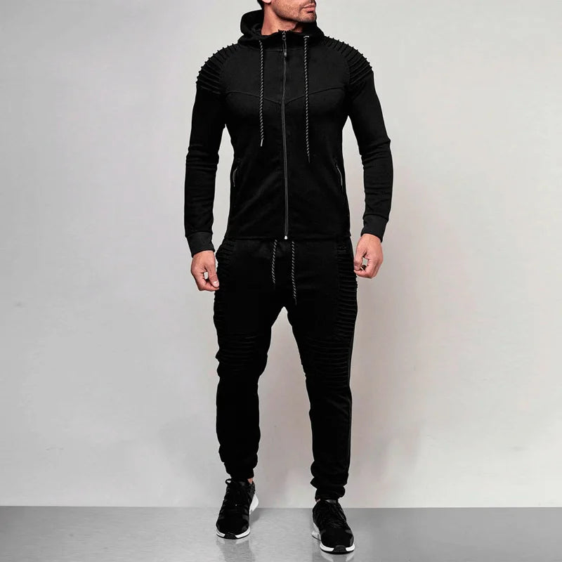 2 Pieces Sets Tracksuit Men New Brand Autumn Winter Hooded Sweatshirt +Drawstring Pants Male Stripe Patchwork Hoodies Bigsweety