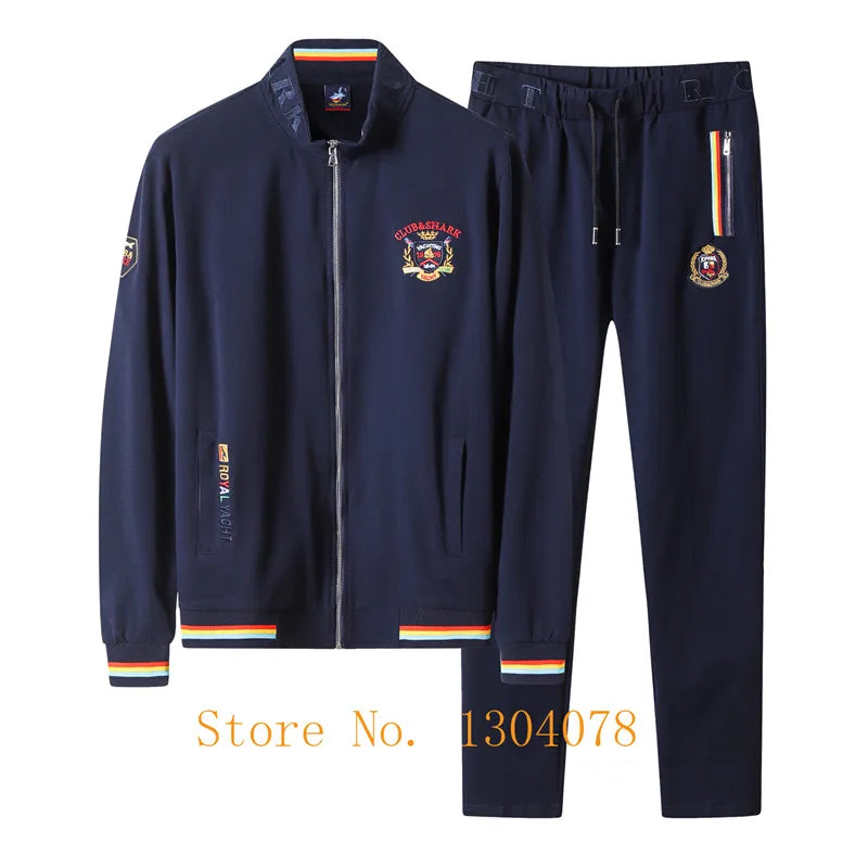 Tace & Shark Brand Tracksuits Men 95% Cotton+5% Spandex Zipper Hoodies Sweatpants Tracksuit Husband Sweatshirt Sportswear