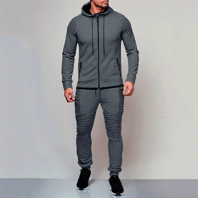 2 Pieces Sets Tracksuit Men New Brand Autumn Winter Hooded Sweatshirt +Drawstring Pants Male Stripe Patchwork Hoodies Bigsweety