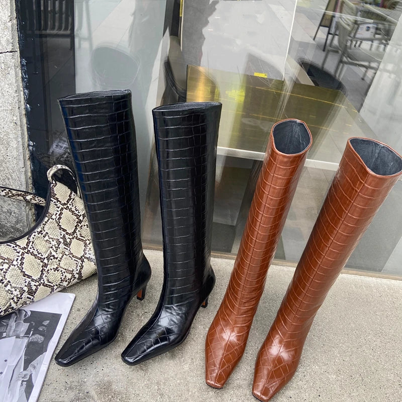 autuspin Fashion Knee-high Boots Women Classic Casual Women's Shoes Sexy Party Dancing Retro High Heels Female Chelsea Long Boot