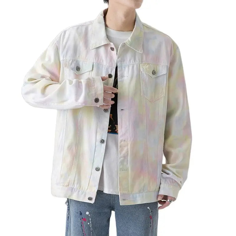 White Embroidery Denim Jacket Men's Single Breasted Patchwork Coat with Square Collar Men Jeans Jaqueta Big Size Overcoat S-5XL
