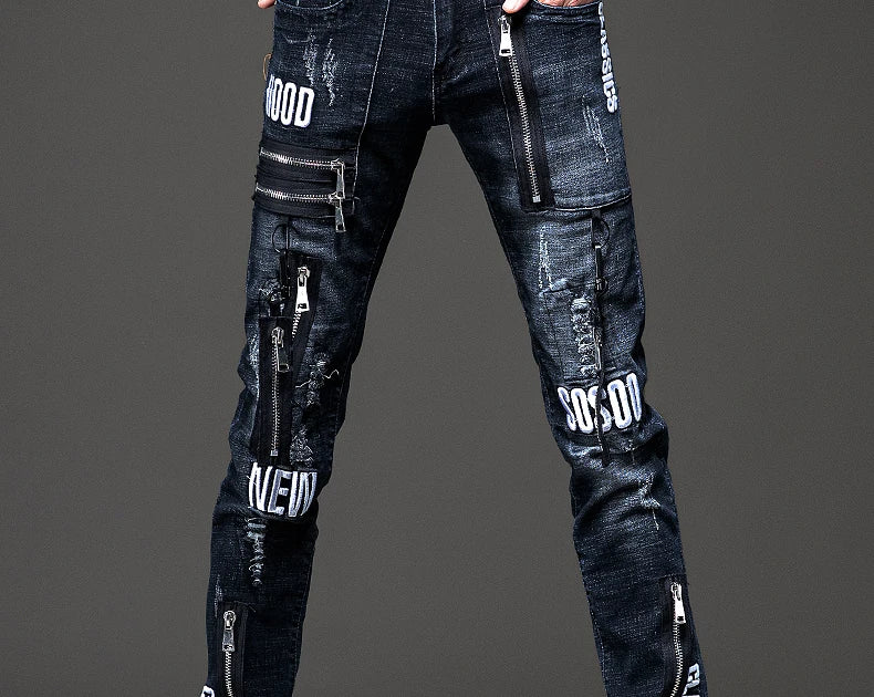 2021 Patch Jeans Men Skinny Casual Cotton Classic Ripped Denim For Men Straight Slim Fit Plus Size Rvaet Rap Harajuku Biker Jean