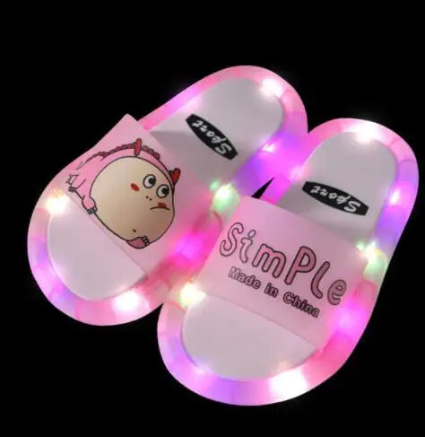 Summer Children's Light Slippers Non-slip Breathable Cute Animal Pattern Luminous LED Girls Boys Household Slippers Kids Shoes