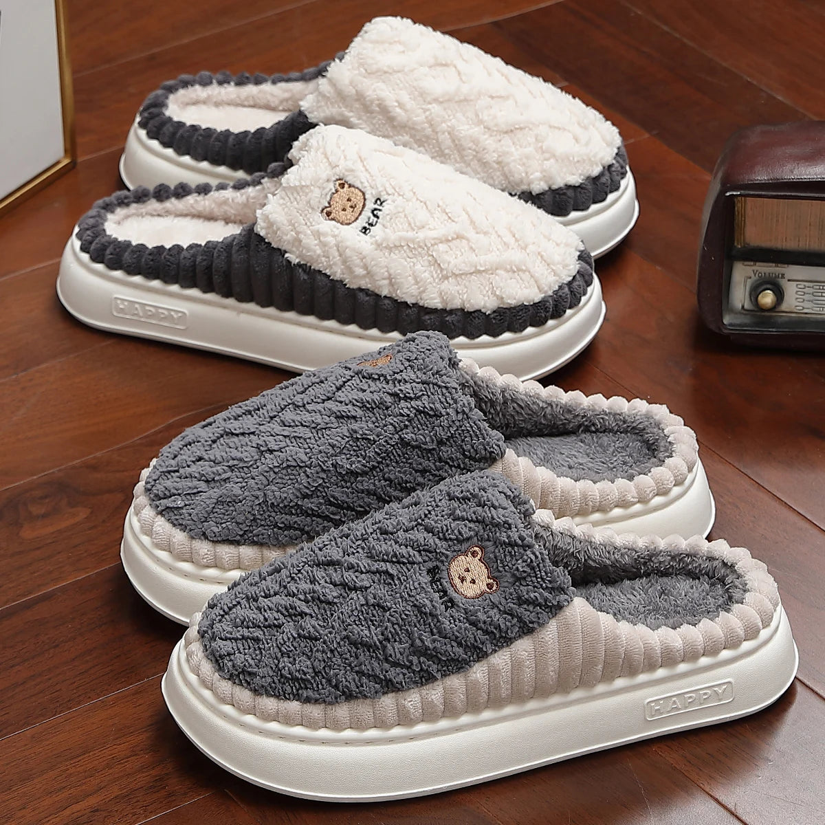 Cotton Slippers Mens Womens Autumn Winter Indoor Living and Home Warming 2024 New Fur Slippers For Lovers In Winter For Home Use