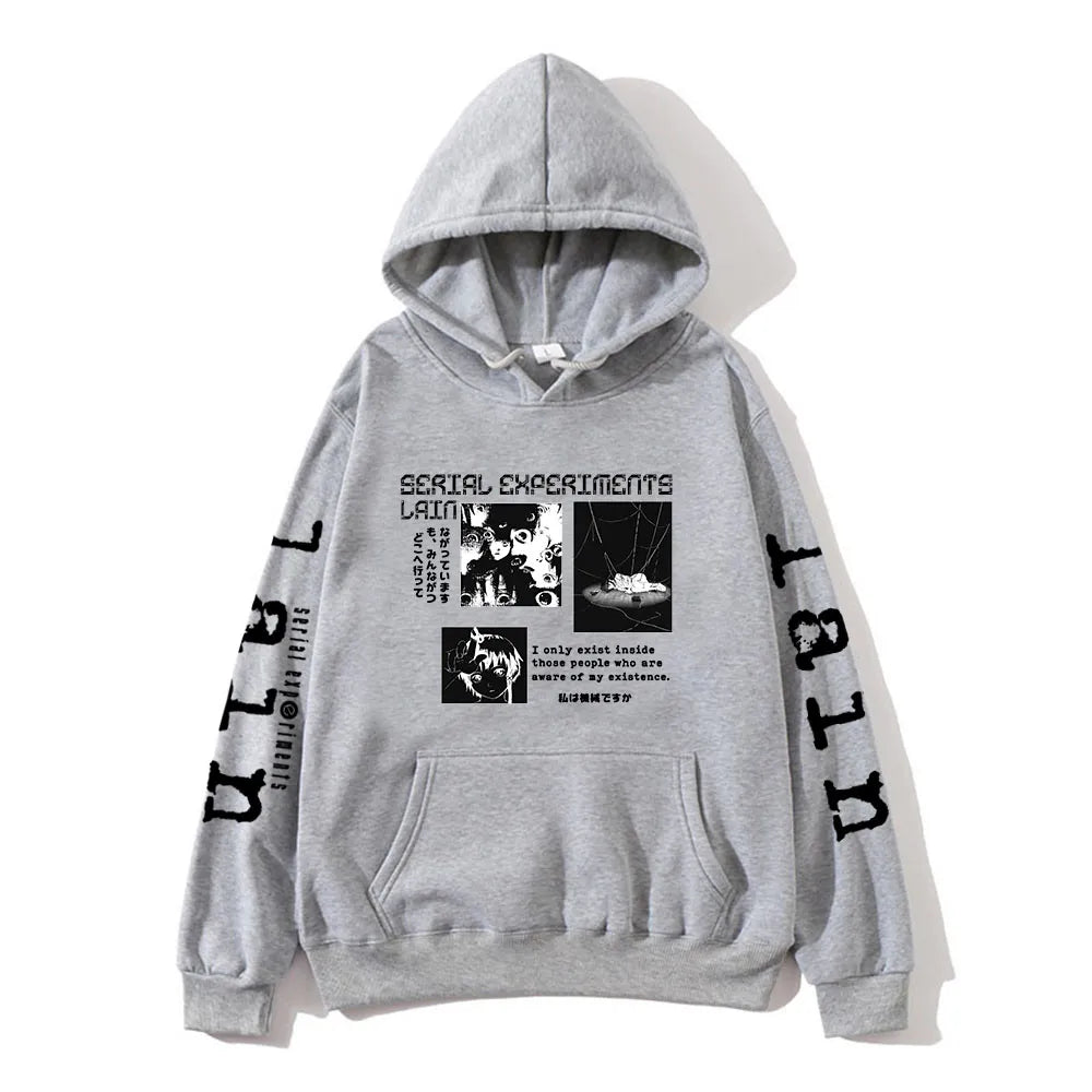 Serial Experiments Lain Hoodies Mens Long Sleeve Sweatshirts Japan Anime Graphic Printed Pullovers Manga Cartoon Gothic Hoodies
