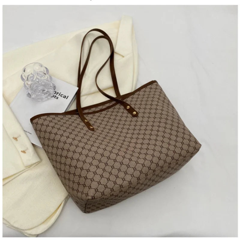Simple Big Tote Bag Hot Solid Colour Women's Bag Fashion PU Luxury Designer Bags Leisure Print Advanced High Capacity Hand Bag
