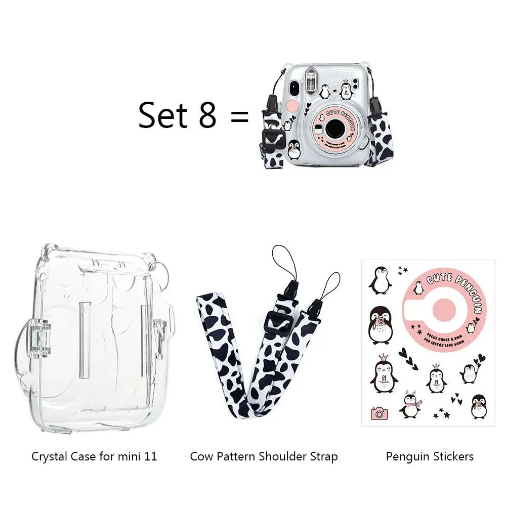 3 in 1 Transparent Shoulder Strap Storage Case Camera Cover Photo Bag Protective Shell For Fujifilm Instax Mini 11