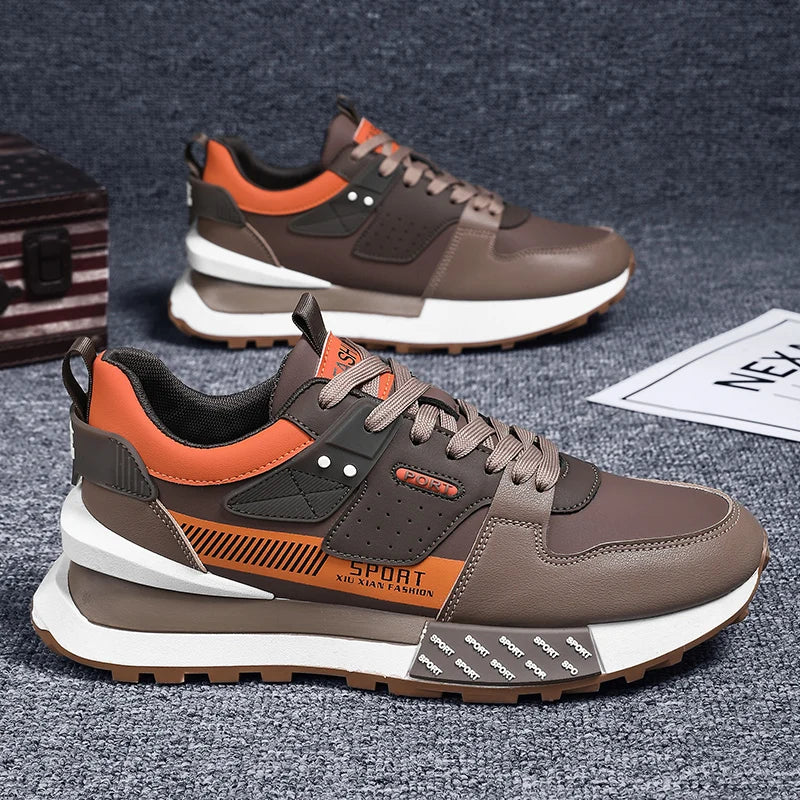 Chunky Sneakers Men Women Retro Running Shoes Fashion Casual Genuine Leather Fabric Breathable Height Increased Platform Shoes