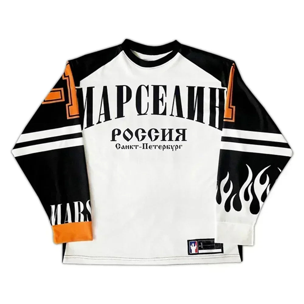 Y2k марселин Jersey Long Sleeves T-shirt Harajuku Vintage Streetwear Casual Baseball Jersey Casual Top Oversized Women Clothing