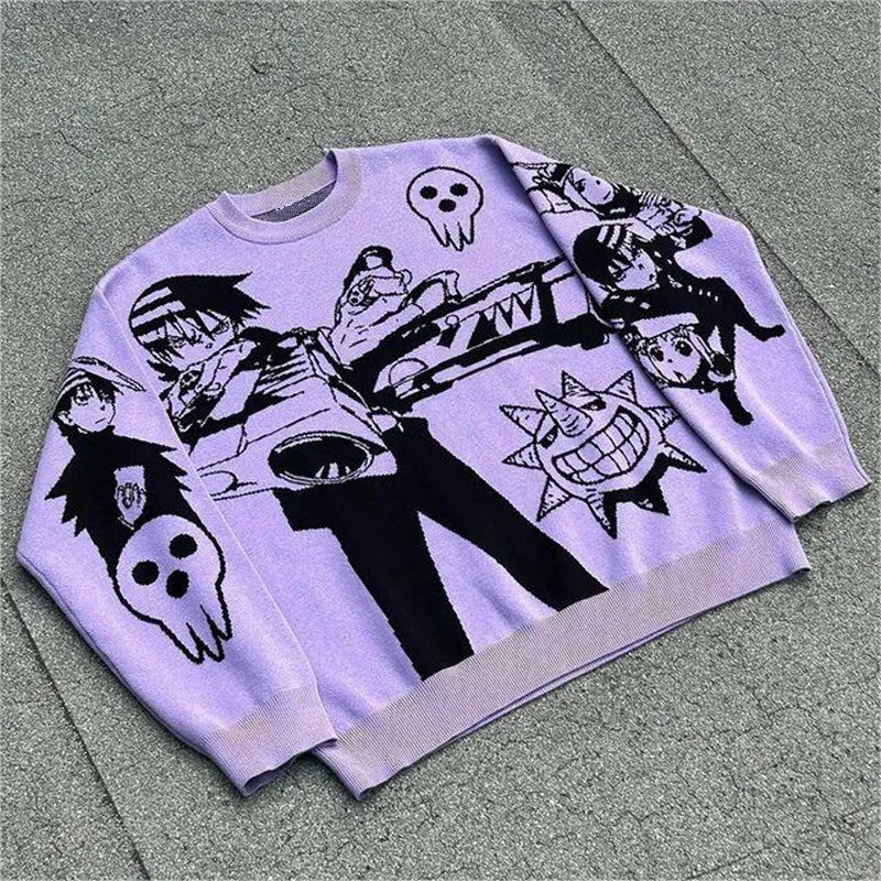 Y2K sweaters Harajuku pullover women Men winter American knitwear Jacquard anime pattern oversized sweater streetwear lovers top