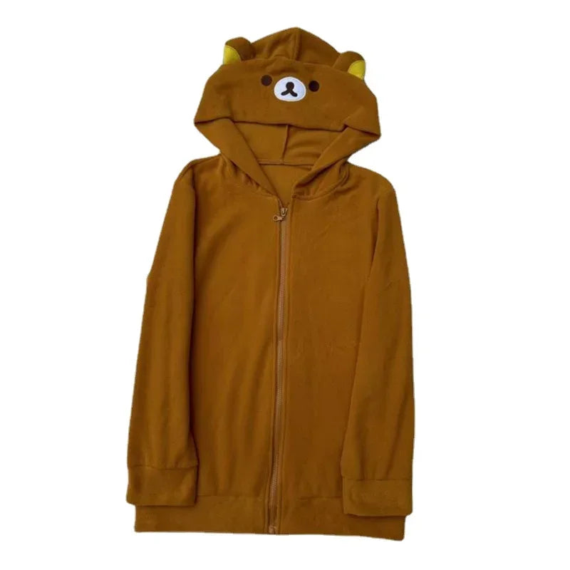 Deeptown Kawaii Zip Up Hoodies Women Oversized Japanese Girl Preppy Style Cute Bear Sweatshirts Sweet Lolita Embroidered Tops