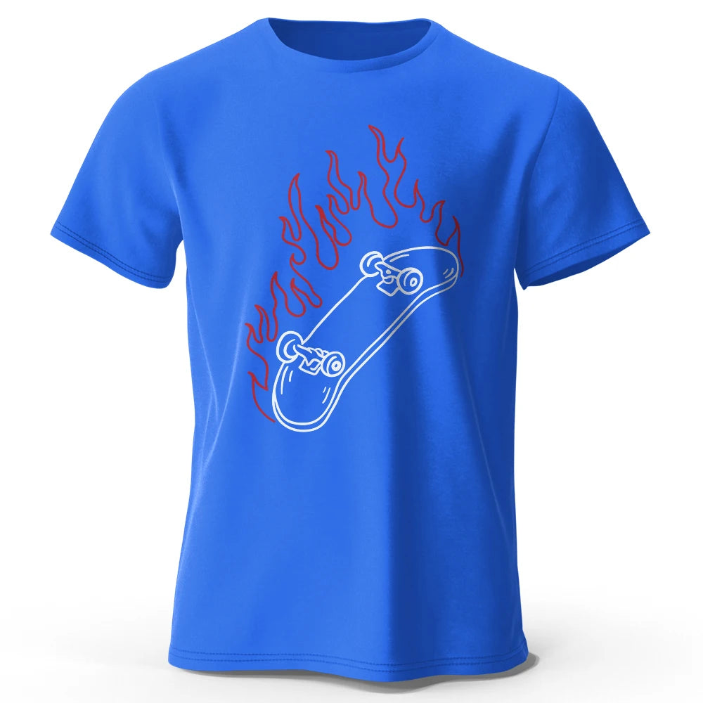 Skateboard Lovers Summer Men’s Graphic T-Shirt in 100% Cotton Oversized HIP HOP Style Tops Tees for Streetwear