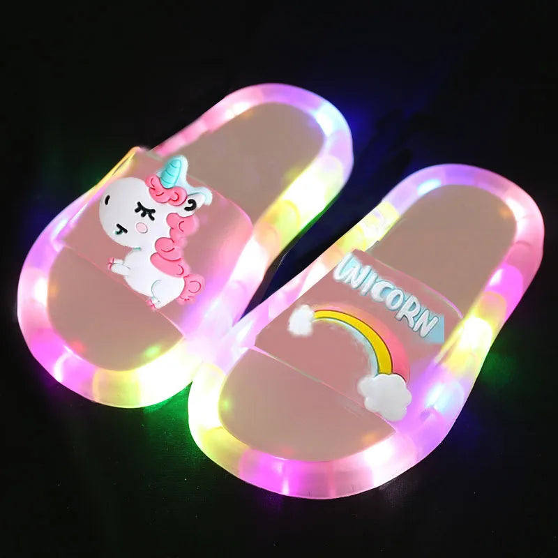 Summer Children's Light Slippers Non-slip Breathable Cute Animal Pattern Luminous LED Girls Boys Household Slippers Kids Shoes