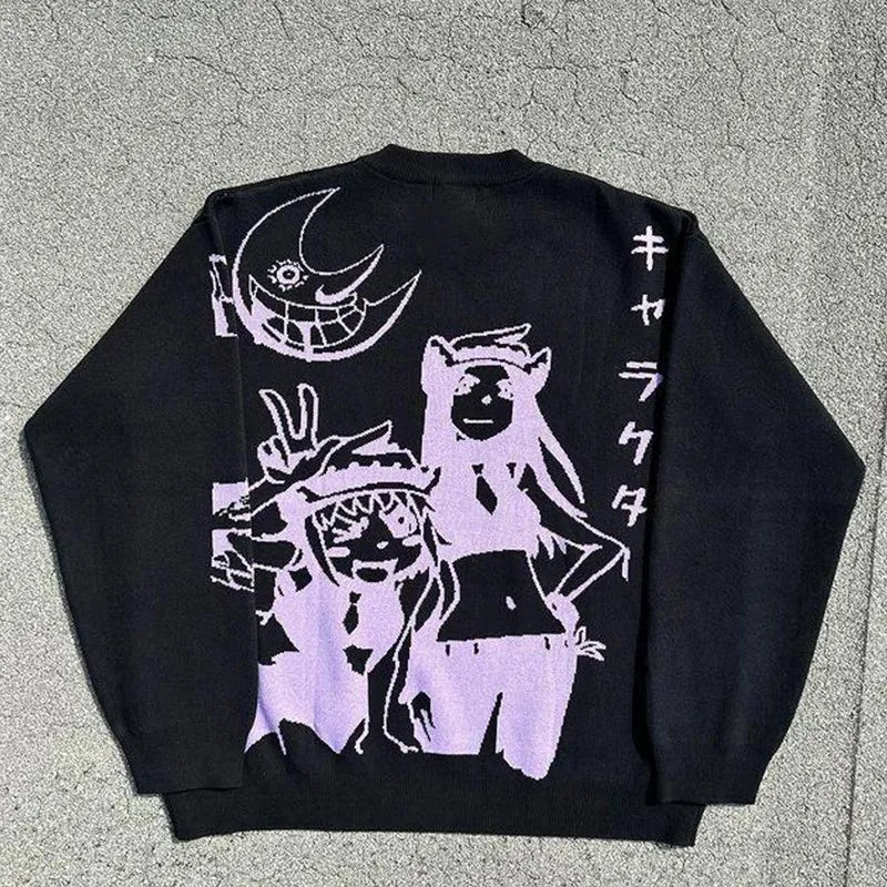 Y2K sweaters Harajuku pullover women Men winter American knitwear Jacquard anime pattern oversized sweater streetwear lovers top