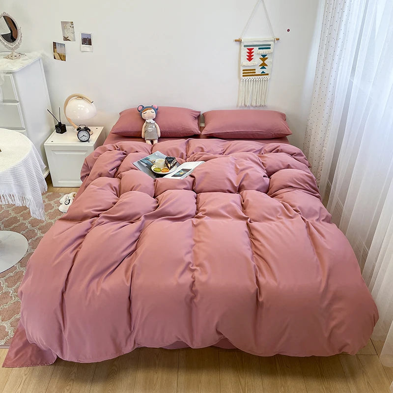 Black Bedding Set Soft Bed Linen Set Washed Cotton Duvet Cover Pillowcase and Bedsheet постельное бельё набор Home Bedclothes