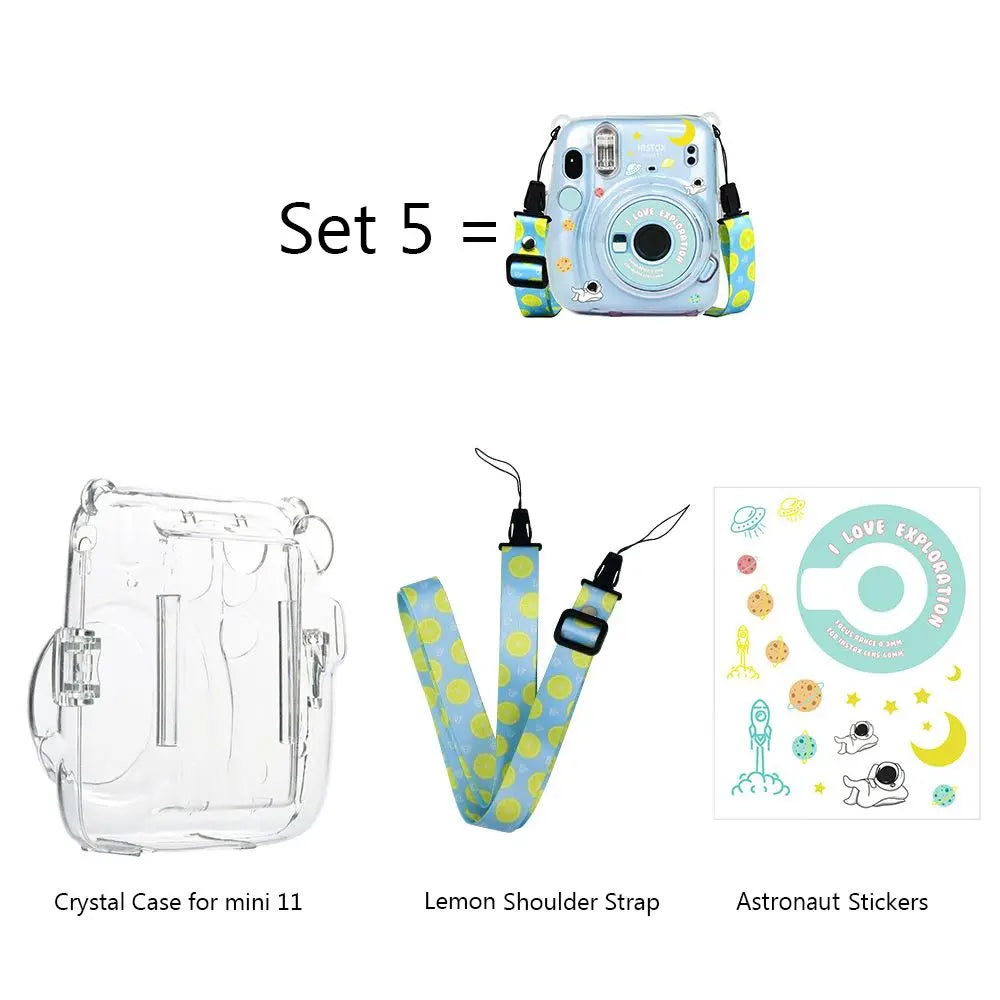 3 in 1 Transparent Shoulder Strap Storage Case Camera Cover Photo Bag Protective Shell For Fujifilm Instax Mini 11