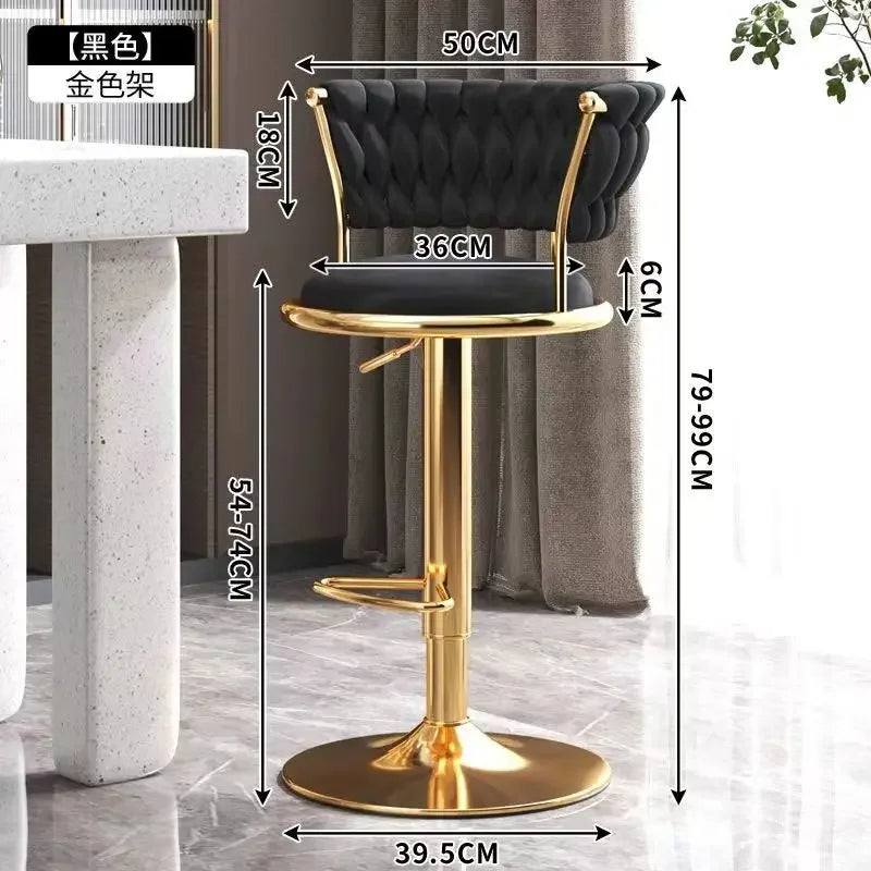Bar Stool High Stool Can Be Raised and Lowered Light Luxury Backrest High Stool Rotating Iron Kitchen Home Bar Stools