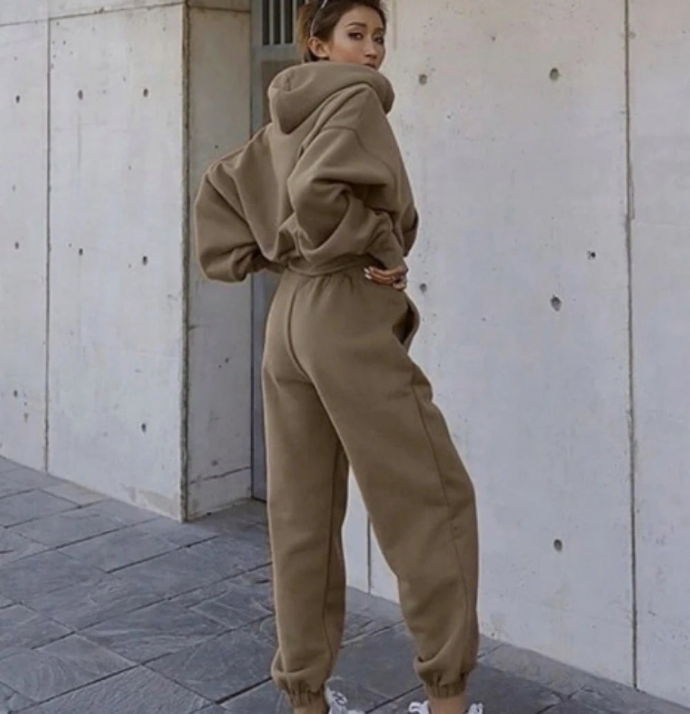 Women's Casual Solid Color Long Sleeved Hoodie Trousers Sweatershirt Sports Suit