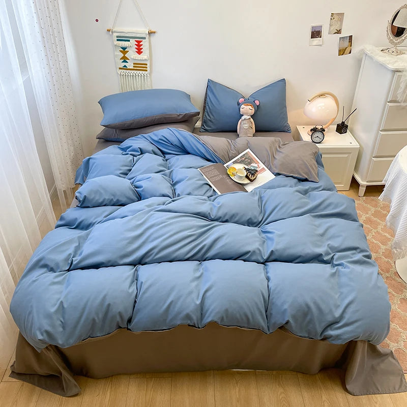 Black Bedding Set Soft Bed Linen Set Washed Cotton Duvet Cover Pillowcase and Bedsheet постельное бельё набор Home Bedclothes