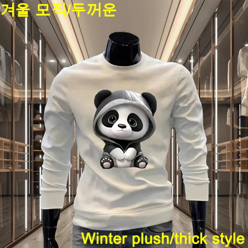Winter Warm Men's Sweater Japan Harajuku High Street Cotton Sweatshirt Plush Thick Oversized O Neck Print Top Men's Clothes 2023