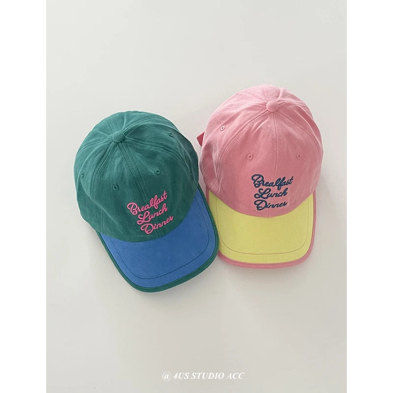 Contrast Patchwork Vintage Brushed Cotton Baseball Cap Women's Big Head Circumference Lovers Wild Face-Looking Small Peaked Cap