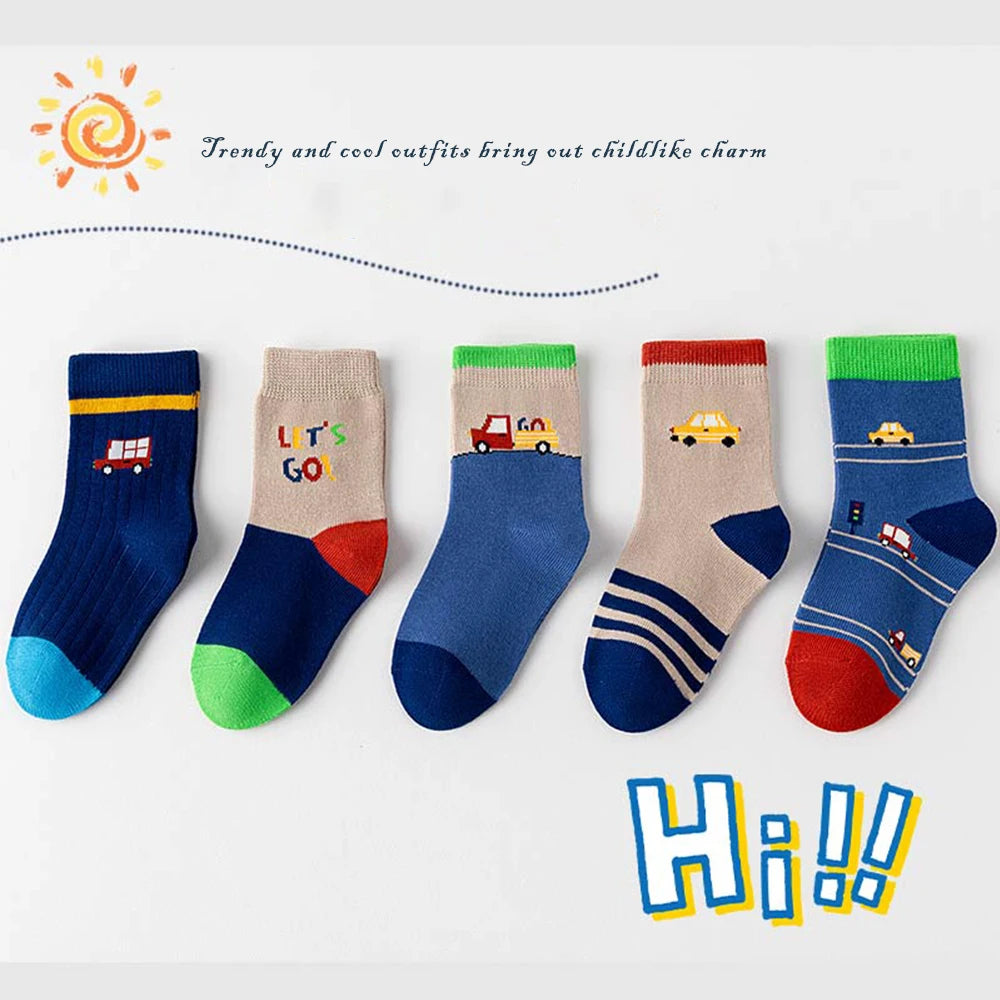5Pairs 1-14Years Girl's Mid-tube Socks Comfortable Breathable Athletic Socks Autumnclothes All-match Boutique Kids Clothing