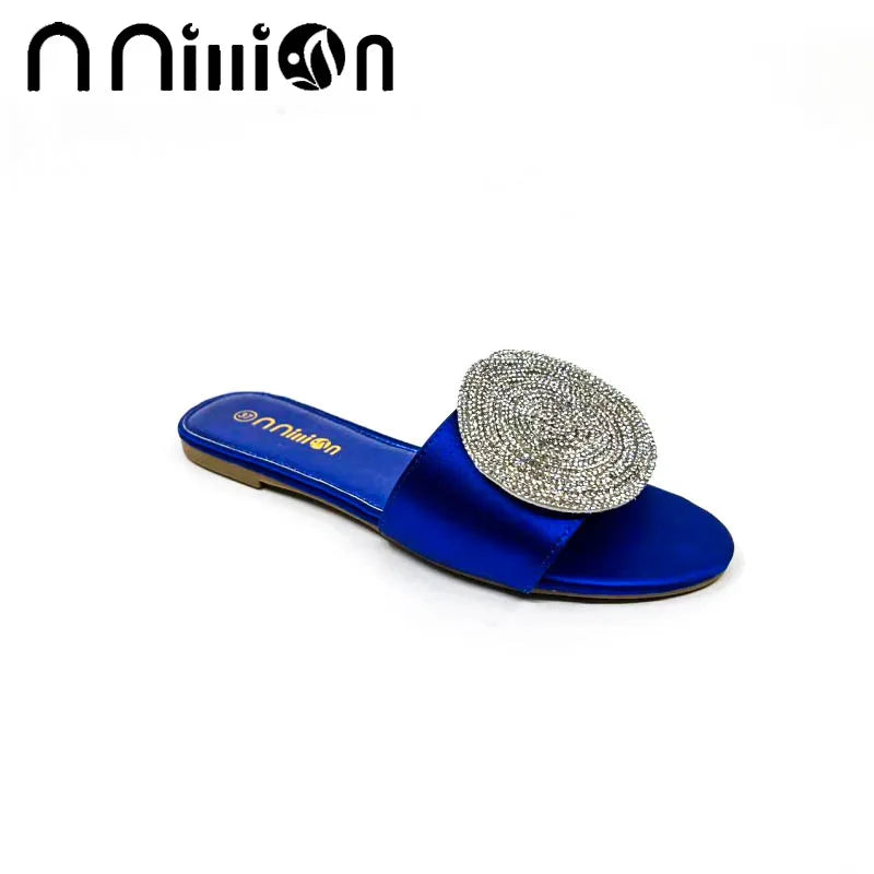 2023 Summer New European and American Flat Bottom African Outwear Casual rhinestone Cool Slippers for Women