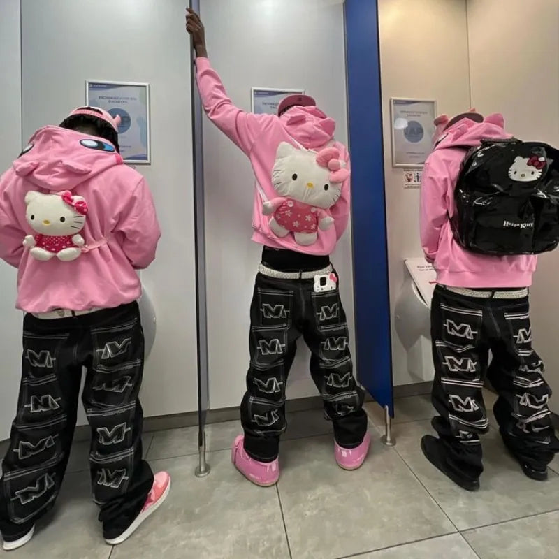 y2k baggy jeans Men's 2023 Streetwear hip hop style trend fashion pants Letter M pocket cargo jeans women's wide leg loose jeans