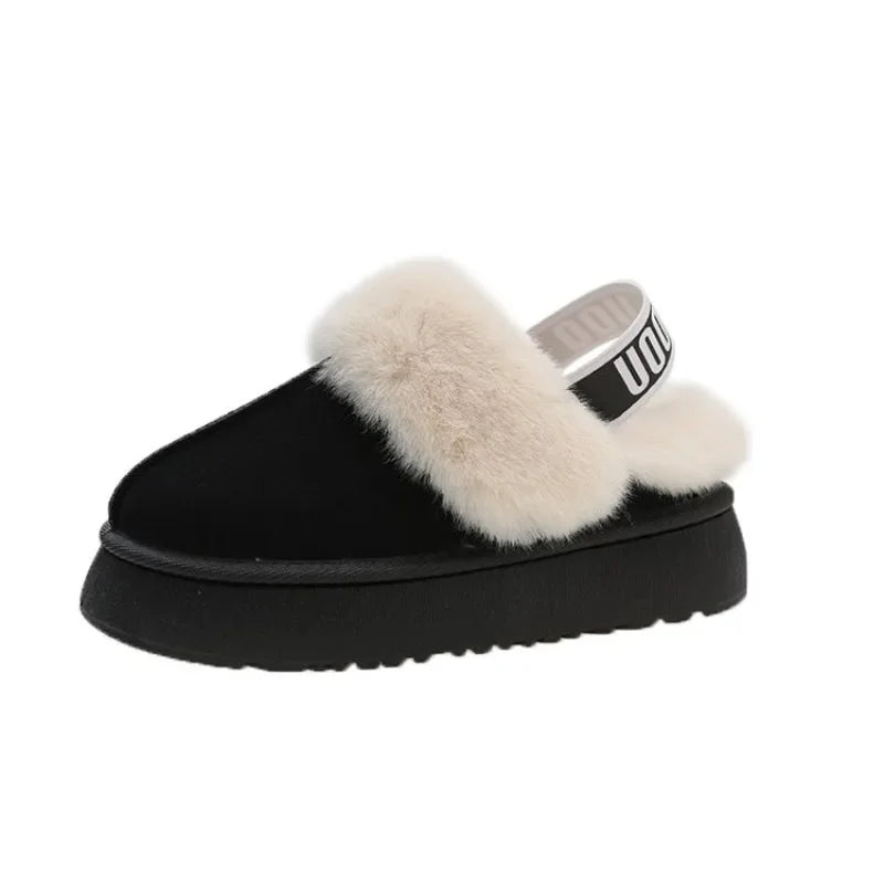 2023 New Leather Women Fashion Winter Indoor Solid Color Suede Fur Slippers Ladies Home Platform Warm Slip-on Women’s Shoes
