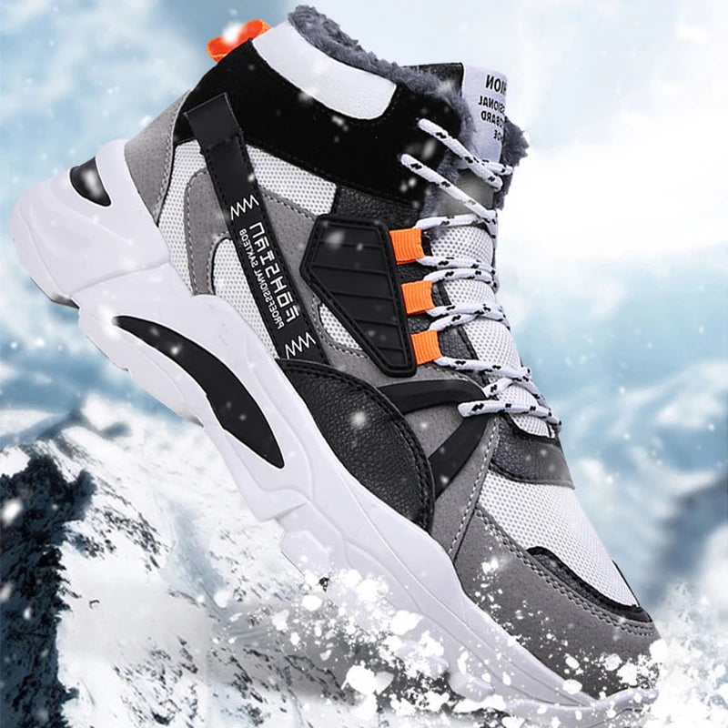 Shoes Men Plush Warm High Top Lace-up Snow Boots Mens Fashion Sneakers Platform Casual Winter Shoes Male Outdoor Shoes