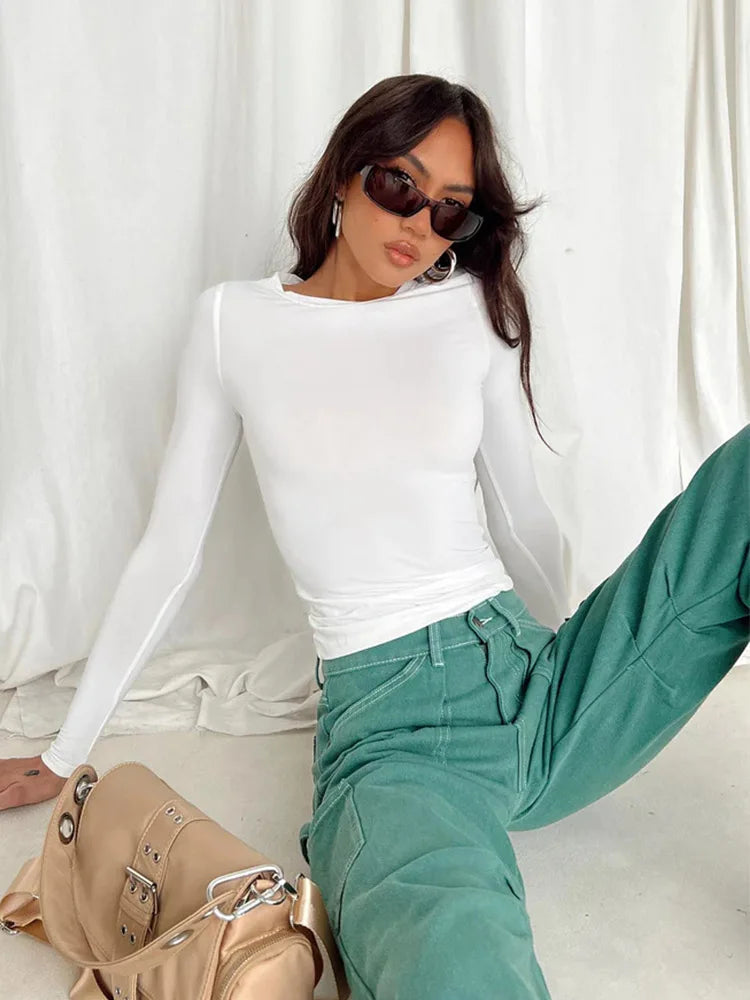 Women Casual Long Sleeve T-Shirts Spring Autumn Solid Slim Fit Pullovers Tees Shirts Female Streetwear Base Tees Tops Casual