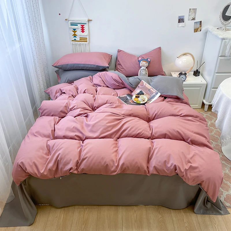 Black Bedding Set Soft Bed Linen Set Washed Cotton Duvet Cover Pillowcase and Bedsheet постельное бельё набор Home Bedclothes