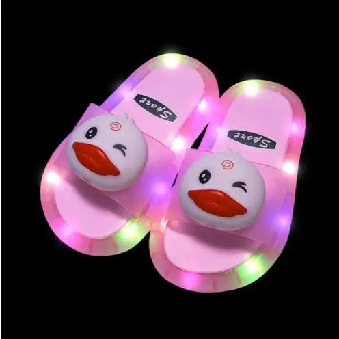 Summer Children's Light Slippers Non-slip Breathable Cute Animal Pattern Luminous LED Girls Boys Household Slippers Kids Shoes