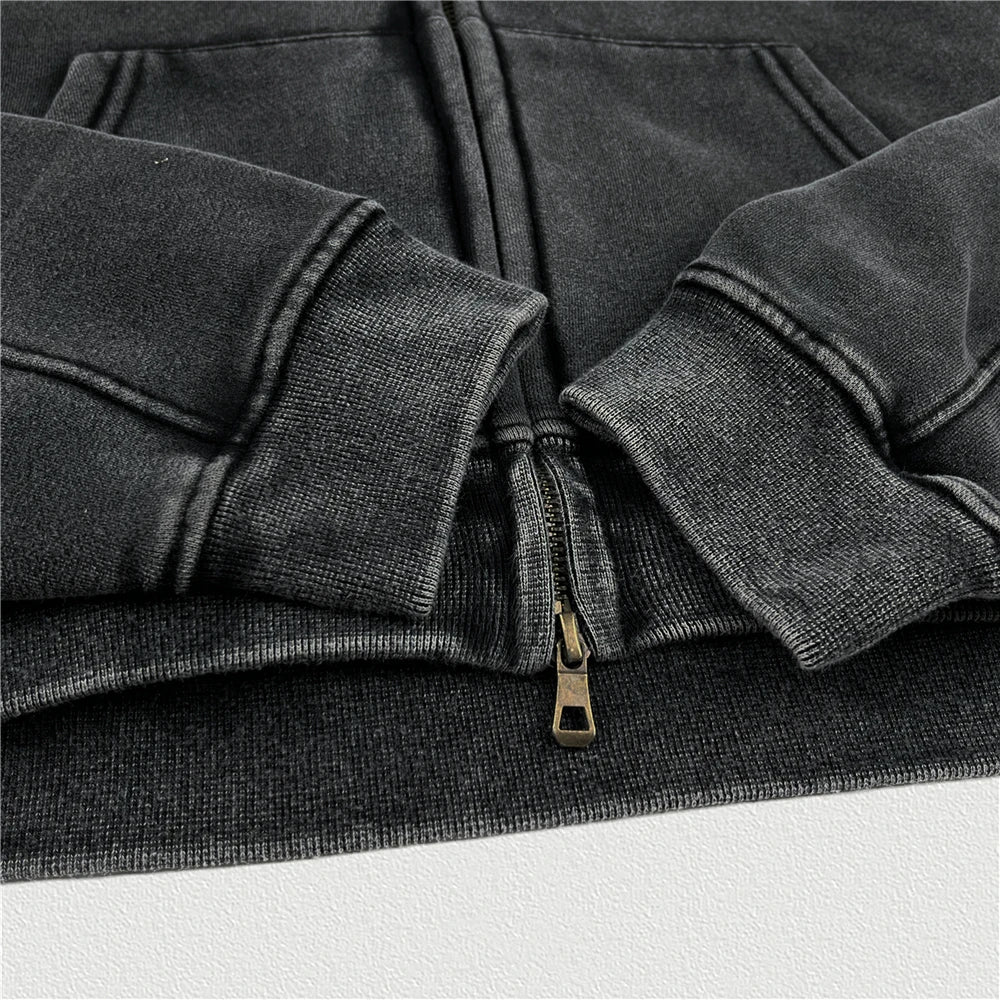 Retro Winter Women Oversize Super-Short Zipper Hoodies Female Thick Fleece Hooded Coat 355gsm