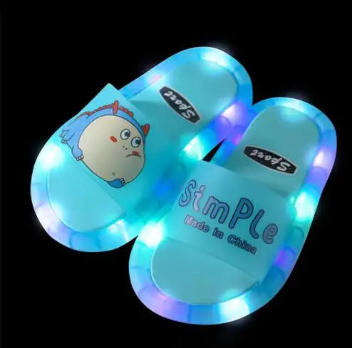 Summer Children's Light Slippers Non-slip Breathable Cute Animal Pattern Luminous LED Girls Boys Household Slippers Kids Shoes